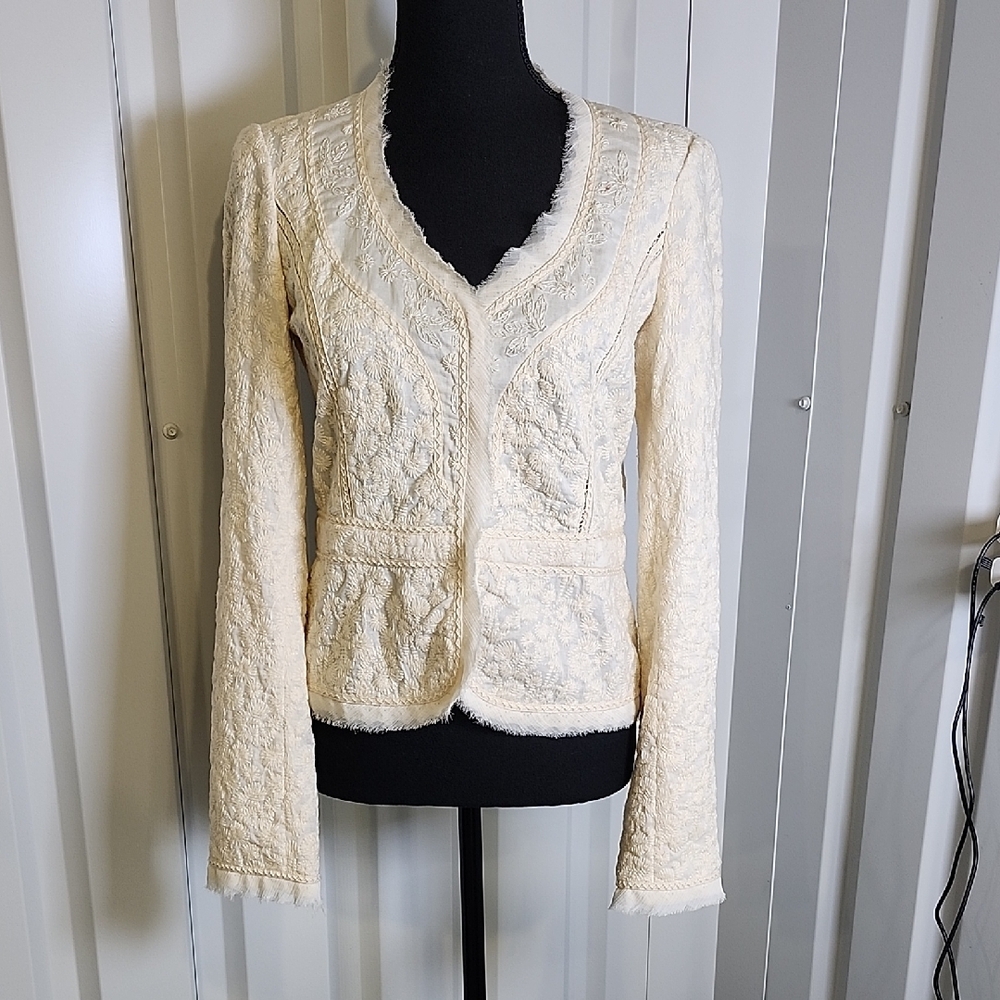 Jane Lamerton Elegant Cream Lace Embroidered Women's Jacket Cotton Size 10